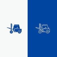 Lifter Hubwagen Transportlinie und Glyphe solides Symbol blaues Banner Linie und Glyphe solides Symbol blaues Banner vektor