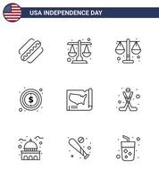 9 linje tecken för USA oberoende dag hokey USA USA förenad Karta redigerbar USA dag vektor design element