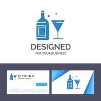 kreative visitenkarte und logo vorlage glas getränk flasche wein vektor illustration