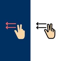 Finger Geste linke Symbole flach und Linie gefüllt Icon Set Vektor blauen Hintergrund