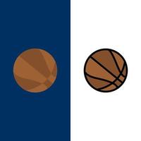 Bildung Ball Basketball Symbole flach und Linie gefüllt Symbolsatz Vektor blauen Hintergrund