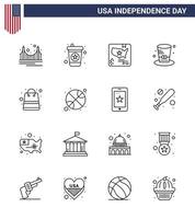 Aktienvektor-Icon-Pack mit amerikanischen Tag 16-zeiligen Zeichen und Symbolen für Geld USA American Presidents Day editierbare USA-Tag-Vektordesign-Elemente vektor
