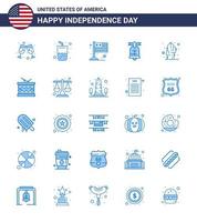 Happy Independence Day 25 Blues Icon Pack für Web und Print Pflanze Kaktus Flagge Usa Ring editierbare Usa Tag Vektor Design Elemente