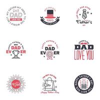 9 schwarze und rosa Reihe von Vektor Happy Fathers Day Typografie Vintage Icons Schriftzug für Grußkarten Banner T-Shirt Design Vatertag editierbare Vektordesign-Elemente