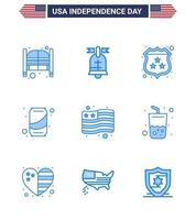 Stock Vector Icon Pack von American Day 9 Zeilenzeichen und Symbolen für Country Soda Usa können editierbare Usa Day Vektordesign-Elemente polizeilich überwachen