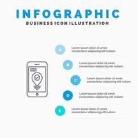 navigering plats pekare smartphone linje ikon med 5 steg presentation infographics bakgrund vektor