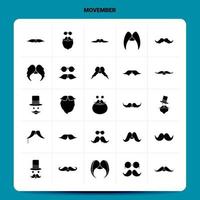 fast 25 Movember ikon uppsättning vektor glyf stil design svart ikoner uppsättning webb och mobil företag idéer design vektor illustration