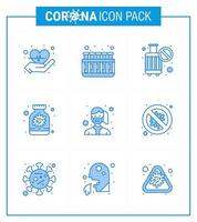 9 blå coronavirus sjukdom och förebyggande vektor ikon skydd ansikte annullera flaska kapsel viral coronavirus 2019 nov sjukdom vektor design element