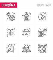 Corona-Virus-Krankheit 9-Zeilen-Icon-Pack saugen als Risiko medizinisches Händedesinfektionsmittel Liebespflege Virus-Coronavirus 2019nov-Krankheitsvektor-Designelemente vektor