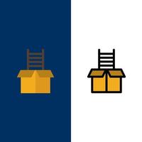 box geschenk erfolg klettern symbole flach und linie gefüllt icon set vektor blauen hintergrund