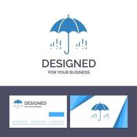 kreative visitenkarten- und logoschablonenregenschirmregenwetterfrühlingsvektorillustration vektor