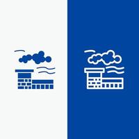 Fabrikindustrie Landschaftslinie und Glyphe solides Symbol blaues Banner Linie und Glyphe solides Symbol blaues Banner vektor