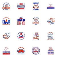 Lycklig fäder dag 16 blå och röd typografi uppsättning vektor emblem text för hälsning kort banderoller tshirt design du är de bäst pappa redigerbar vektor design element