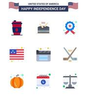 Stock Vector Icon Pack mit amerikanischen Tag 9 Zeilenzeichen und Symbolen für Filmkino-Abzeichen USA-Land editierbare USA-Tag-Vektordesign-Elemente