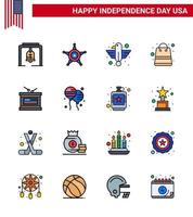 Aktienvektor-Icon-Pack mit amerikanischen Tag 16-Zeilenzeichen und Symbolen für Trommelpakete Amerikanischer Geldstaat editierbare Usa-Tag-Vektordesignelemente vektor