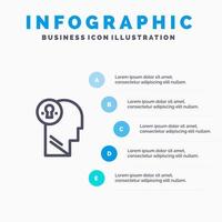 Business Head Idee Geist denken Liniensymbol mit 5 Schritten Präsentation Infografiken Hintergrund vektor