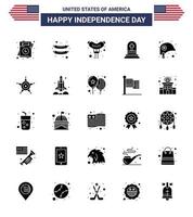 25 usa Solid Glyph Pack of Independence Day Zeichen und Symbole von Star Men Grave Star Helm editierbare usa Day Vektordesign-Elemente vektor