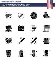 16 usa Solid Glyph Pack of Independence Day Zeichen und Symbole der Tasse American Glass Money Dollar editierbare usa Day Vektordesign-Elemente vektor