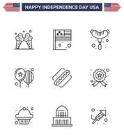 4:e juli USA Lycklig oberoende dag ikon symboler grupp av 9 modern rader av varmkorv Amerika mat fest fira redigerbar USA dag vektor design element