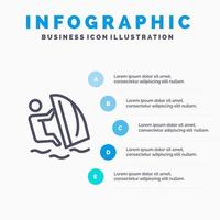 surfare surfing vatten vind sport linje ikon med 5 steg presentation infographics bakgrund vektor