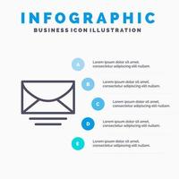 post e-post meddelande global linje ikon med 5 steg presentation infographics bakgrund vektor