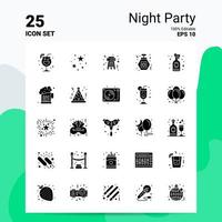 25-Nächte-Party-Icon-Set 100 bearbeitbare Eps 10-Dateien Business-Logo-Konzept-Ideen solides Glyphen-Icon-Design vektor