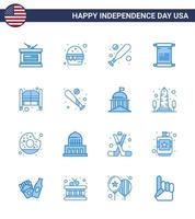 Lycklig oberoende dag packa av 16 blues tecken och symboler för salong bar baseboll USA text redigerbar USA dag vektor design element