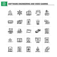 25 Symbole für Softwareentwicklung und Videospiele setzen Vektorhintergrund vektor