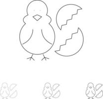 ägg kyckling påsk bebis Lycklig djärv och tunn svart linje ikon uppsättning vektor