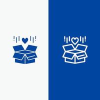 Geschenkbox Lieferung Überraschung Linie und Glyphe solide Symbol blaues Banner Linie und Glyphe solide Symbol blaues Banner vektor