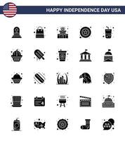 4. juli usa glücklicher unabhängigkeitstag symbol symbole gruppe von 25 modernen soliden glyphen des getränkezeichens gebäudesterne männer editierbare usa tag vektor design elemente