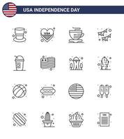 16 linje tecken för USA oberoende dag amerikan krans te fest buntings redigerbar USA dag vektor design element