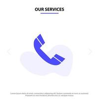 unsere dienste anrufen telefon klingeln telefon solide glyph icon web card template vektor