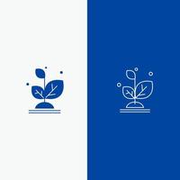 Pflanze wächst Wachstumserfolgslinie und Glyphe solides Symbol blaues Banner Linie und Glyphe solides Symbol blaues Banner vektor