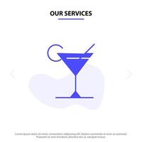 vår tjänster cocktail juice citron- fast glyf ikon webb kort mall vektor