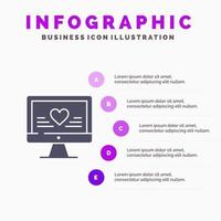 computer liebe herz hochzeit solide symbol infografiken 5 schritte präsentation hintergrund vektor