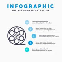 Filme spielen Video amerikanische Liniensymbol mit 5 Schritten Präsentation Infografiken Hintergrund vektor