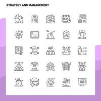 Satz von Strategie- und Managementliniensymbolen Set 25 Symbole Vektor Minimalismus Stil Design schwarze Symbole setzen lineares Piktogrammpaket