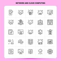 Umriss 25 Netzwerk- und Cloud-Computing-Icon-Set Vektor-Linienstil-Design schwarze Symbole setzen lineares Piktogrammpaket Web- und mobile Geschäftsideen entwerfen Vektorillustration vektor