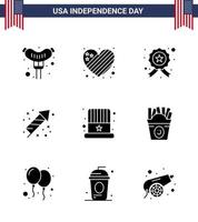 Usa Happy Independence DayPiktogrammsatz von 9 einfachen soliden Glyphen des Hutes American Investigative Holiday Festlichkeit editierbare Usa Day Vektordesign-Elemente vektor