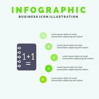 Bildung Notizbuch Notizblock 11 festes Symbol Infografiken 5 Schritte Präsentationshintergrund vektor