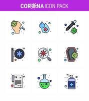 9 gefüllte Linien flache Farbe virales Virus Corona Icon Pack wie Bakterien medizinisches Zentrum Blutplättchen Krankenhaus Schild Virus virales Coronavirus 2019nov Krankheitsvektor Designelemente vektor