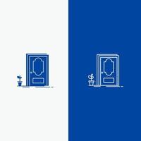 Tür geschlossen Holzpflanze Linie und Glyphe festes Symbol blaues Banner Linie und Glyphe festes Symbol blaues Banner vektor