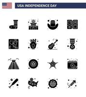 16 kreativ USA ikoner modern oberoende tecken och 4:e juli symboler av Karta amerikan amerikan stjärna skydda redigerbar USA dag vektor design element