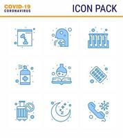 Coronavirus-Prävention Set Icons 9 blaues Symbol wie Handbuch Handpflege Blut Handspray virales Coronavirus 2019nov Krankheitsvektor Designelemente vektor