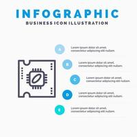 CPU-Mikrochip-Prozessor Prozessor-Chip-Liniensymbol mit 5 Schritten Präsentation Infografiken Hintergrund vektor