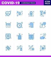 16 blaue Coronavirus-Epidemie-Icon-Packs saugen, während Virus-Fuld-Gesichtsaufklärung virale Coronavirus 2019nov-Krankheitsvektor-Designelemente trägt vektor