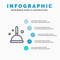 kvast rengöring mopp häxa linje ikon med 5 steg presentation infographics bakgrund vektor