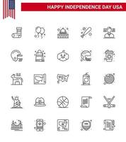 Happy Independence Day Pack mit 25 Zeilen Zeichen und Symbolen für Flagman Capitol Hardball Baseball editierbare Usa Day Vektordesign-Elemente vektor