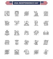 glücklicher unabhängigkeitstag 4. juli satz von 25 linien amerikanisches piktogramm der amerikanischen statue amerikaner der wahrzeichen editierbare usa-tag-vektordesignelemente vektor